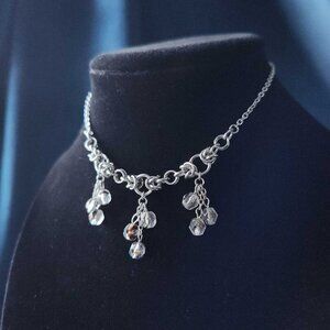 Gothic fairy dangly purple pearls necklace with a small silver chain